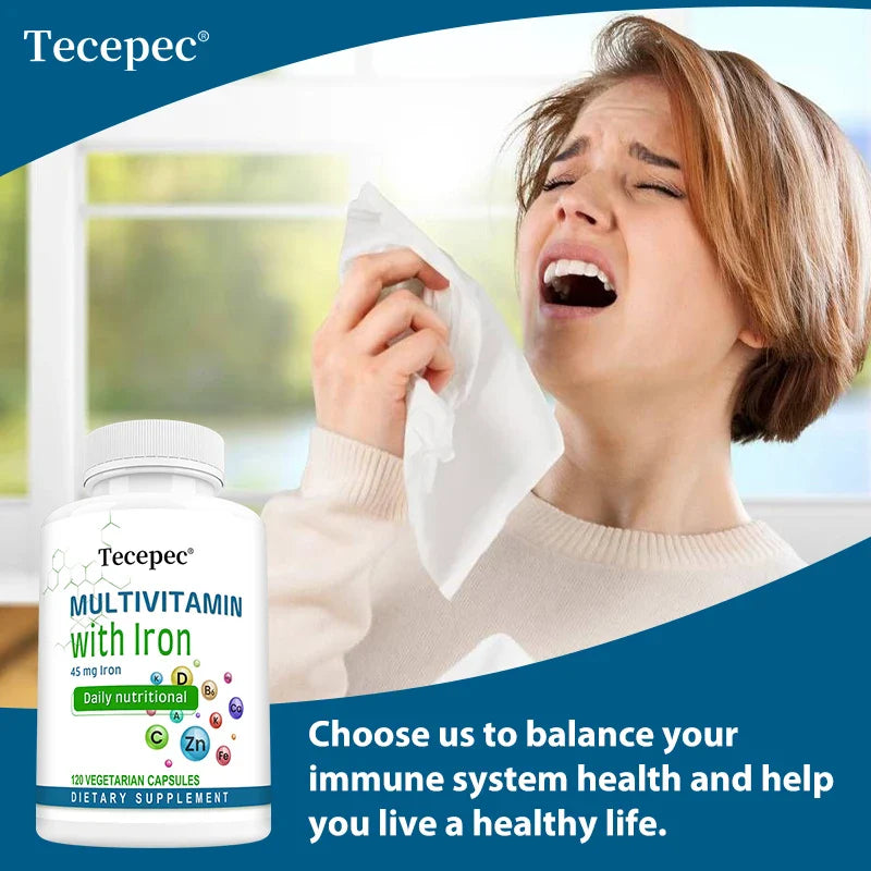 Multivitamin Supplement with Iron, Zinc, Calcium for Overall Health