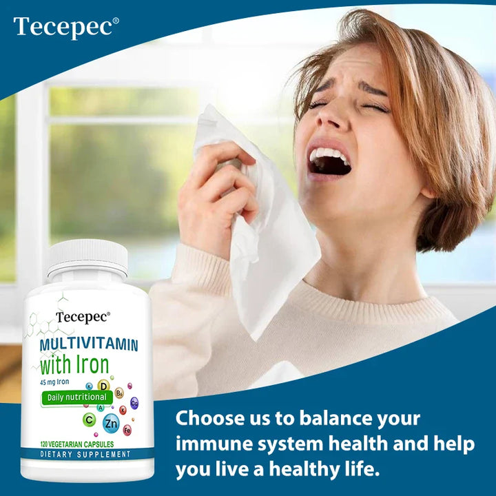 Multivitamin Supplement with Iron, Zinc, Calcium for Overall Health