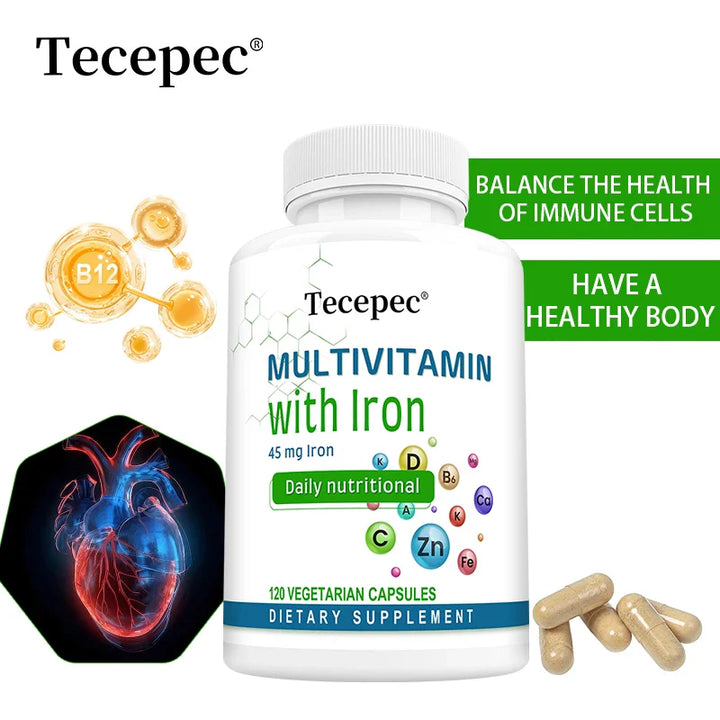 Multivitamin Supplement with Iron, Zinc, Calcium for Overall Health