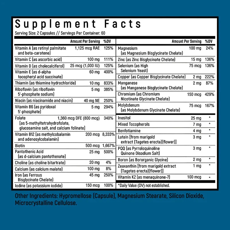 Multivitamin Supplement with Iron, Zinc, Calcium for Overall Health