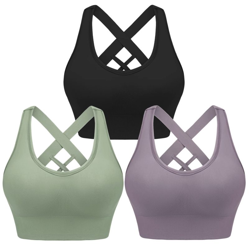 Women's Four Season Solid Nylon Sports Bra - Cross Strap Design