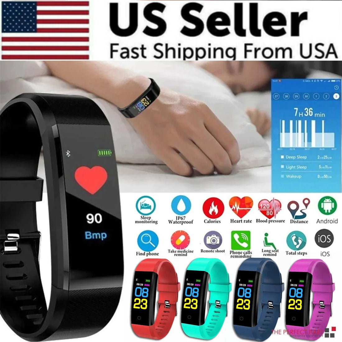 IP67 Waterproof Smartwatch with Heart Rate, Blood Pressure, and Sleep