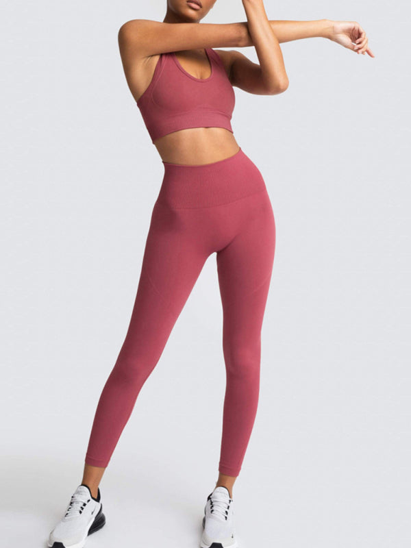 Women’s High-Waist Peach Hip Knitted Vest and Pants Set