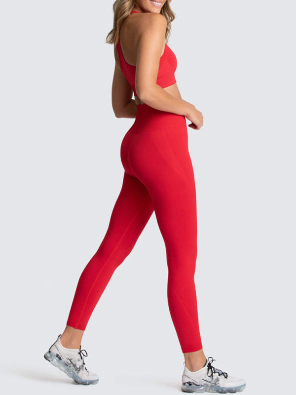 Women’s High-Waist Peach Hip Knitted Vest and Pants Set