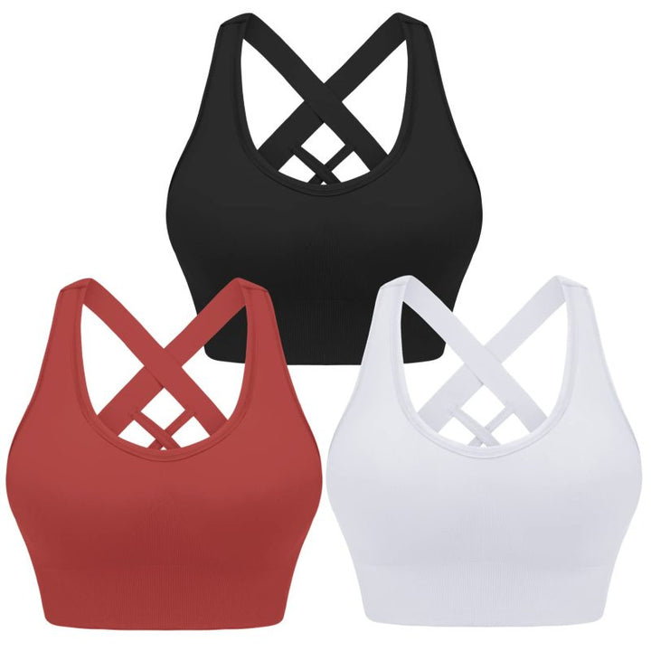 Women's Four Season Solid Nylon Sports Bra - Cross Strap Design